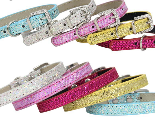 Glittering Leather Cat Collar - Plain