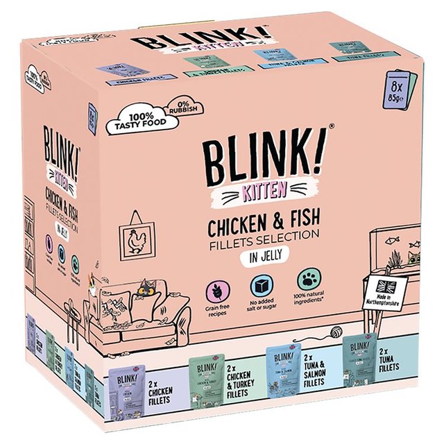 BLINK Kitten Wet Food (Chicken and Fish Fillets in jelly) - Multipack 8 pouches